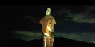 Pela primeira vez, Cristo Redentor abraça pet para promover a causa da adoção responsável de animais