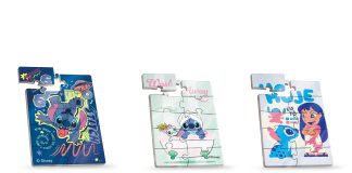 Brasilflex entra na onda azul da Disney com mini quebra-cabeça de madeira do Stitch e bolha de sabão temática