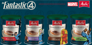 Quarteto Fantástico estampa embalagens da linha de cappuccinos da Melitta